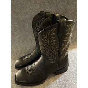 Ariat Black Western Equestrian Boots 11EE, Embroidered Stitching Square Toe